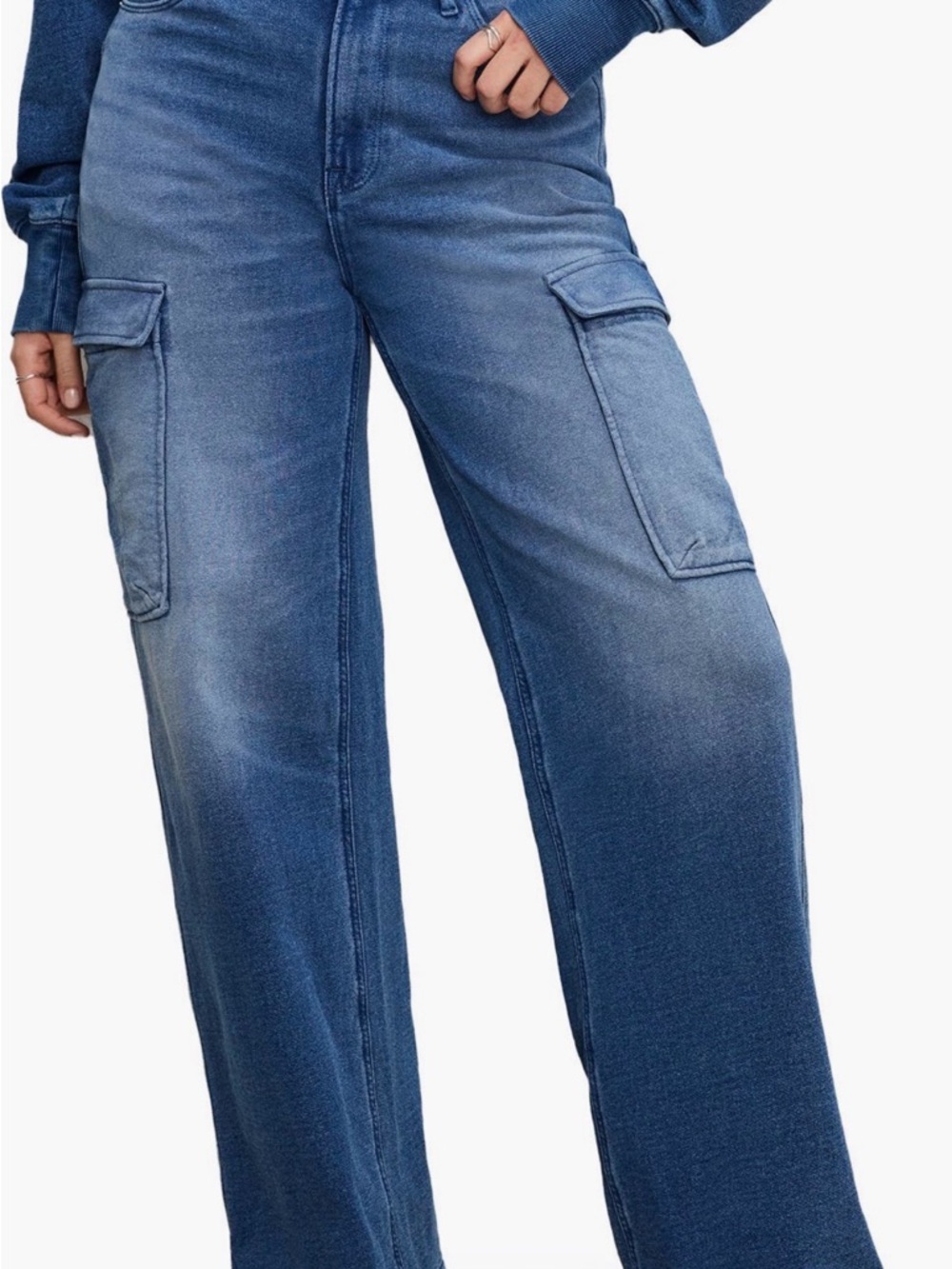 Good American Blue Wide-Leg Cargo Jeans